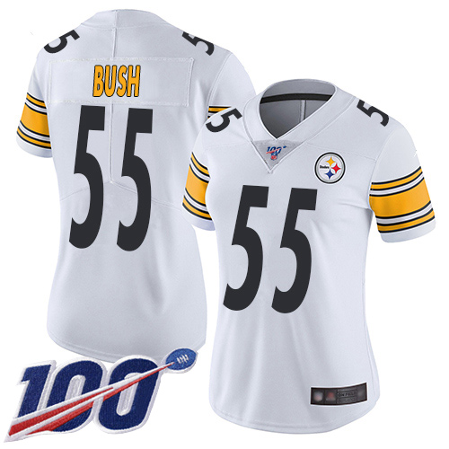 Women Pittsburgh Steelers Football 55 Limited White Devin Bush Road 100th Season Vapor Untouchable Nike NFL Jersey